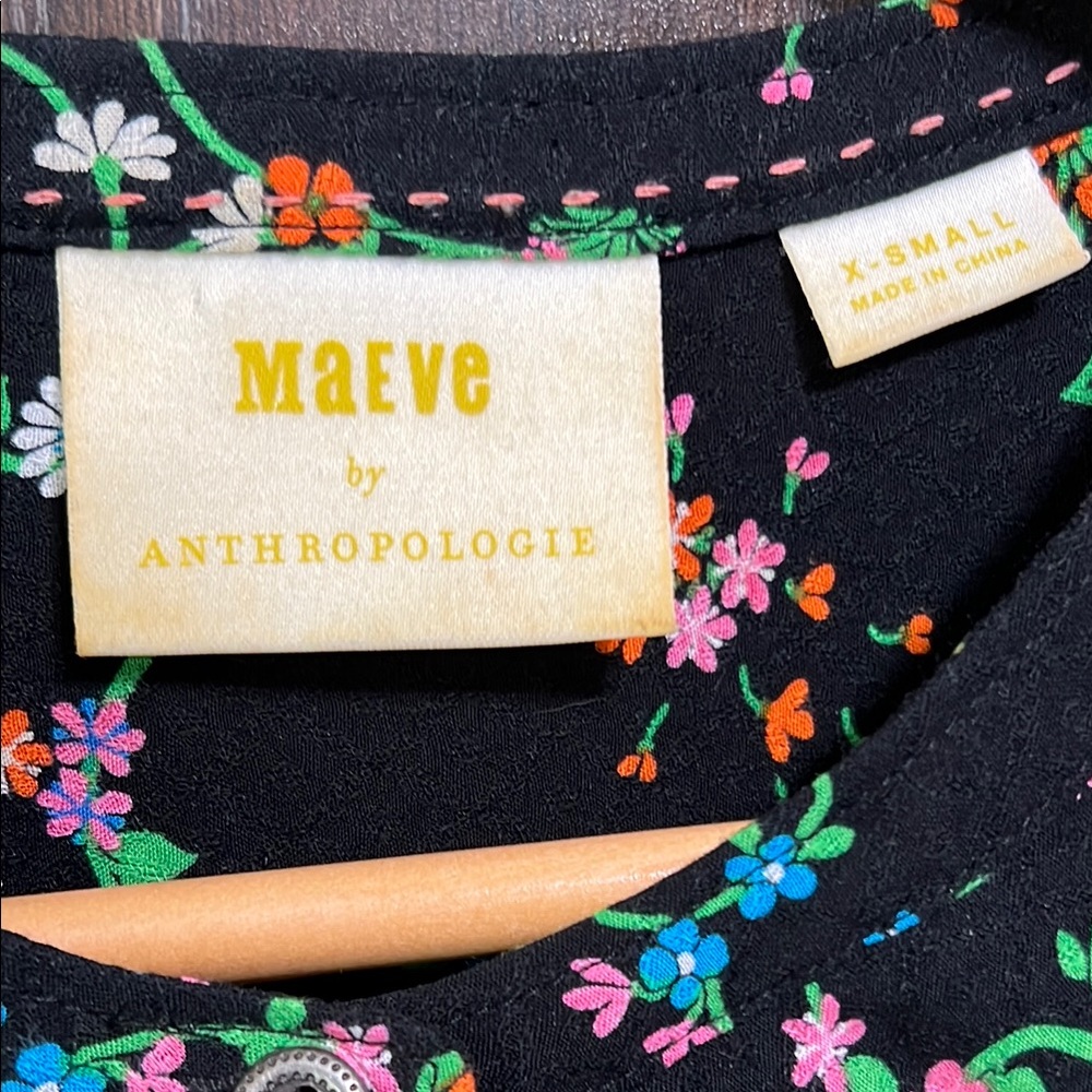 Maeve by Anthropologie, Floral Black Button-Up Blouse, x-small - Picture 3 of 7
